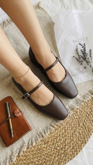 Zapatos Mary Jane Mote Marrón Bajo Tacón
