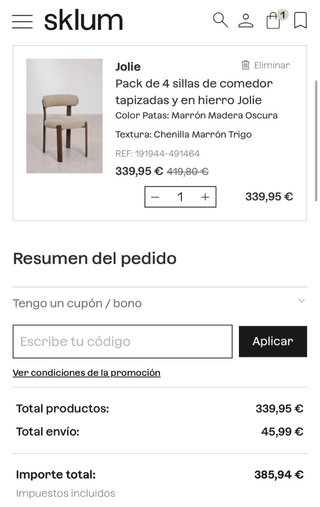 4 Sillas Comedor Sklum NUEVAS