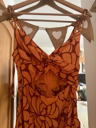 Vestido Zara Naranja y Marrón Estampado