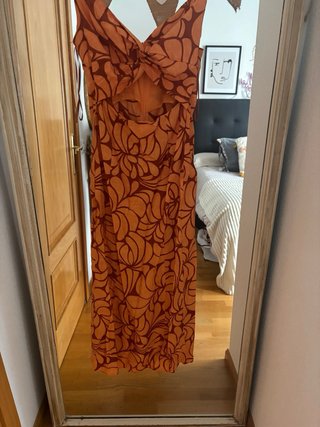 Vestido Zara Naranja y Marrón Estampado