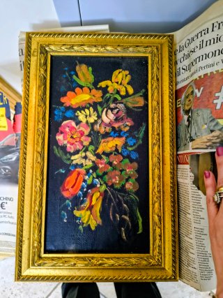 Quadro Vaso Fiori Cornice Oro