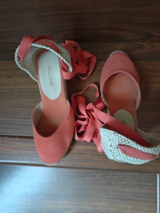 Alpargatas esparto cuña beige y rosa