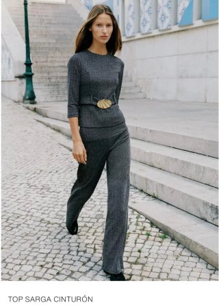 Top sarga Zara gris con cinturón