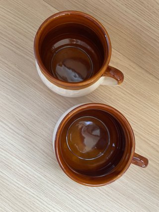 Set 2 Tazas Sopa Cerámica Marrón Blanca