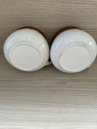 Set 2 Tazas Sopa Cerámica Marrón Blanca