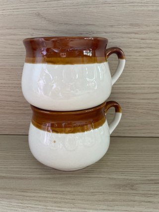 Set 2 Tazas Sopa Cerámica Marrón Blanca