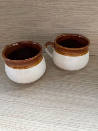 Set 2 Tazas Sopa Cerámica Marrón Blanca