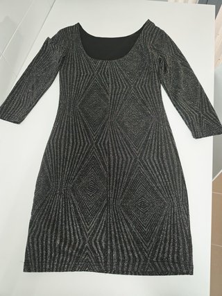 Vestido fiesta plateado y negro