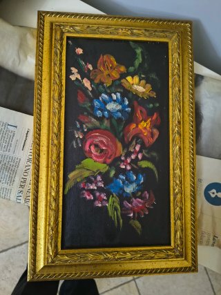 Quadro Vaso Fiori con cornice dorata