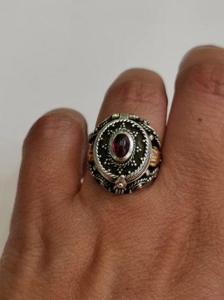 Anillo Plata 925 Antiguo con Piedra Roja