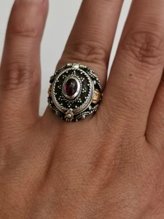 Anillo Plata 925 Antiguo con Piedra Roja