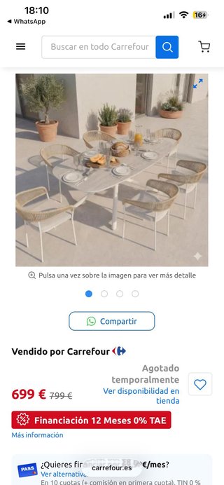 Conjunto mesa y sillas exterior