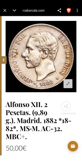 Moneda Alfonso XII 5 Pesetas 1882-1885