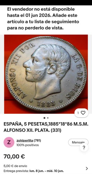 Moneda Alfonso XII 5 Pesetas 1882-1885