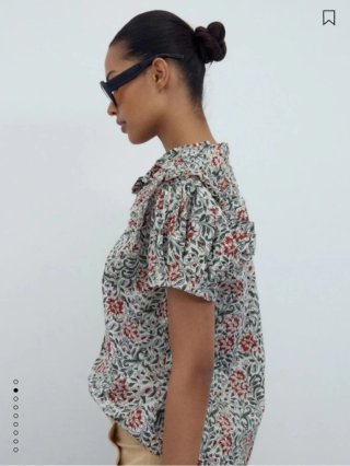 Blusa Volante Estampada Manga Abullonada