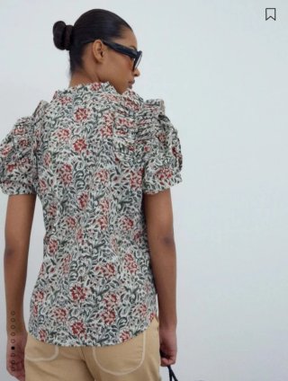 Blusa Volante Estampada Manga Abullonada