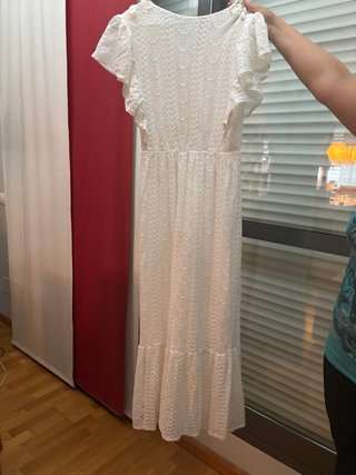 Vestido blanco M con escote dorado