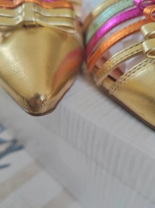 Sandali donna oro con fascette e fiocchetti