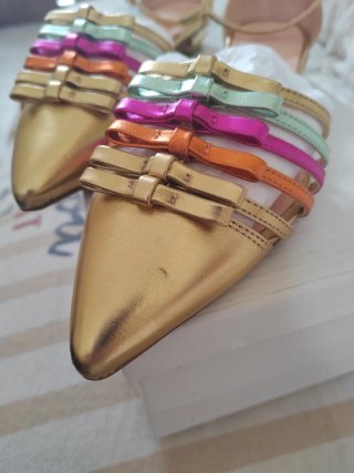 Sandali donna oro con fascette e fiocchetti