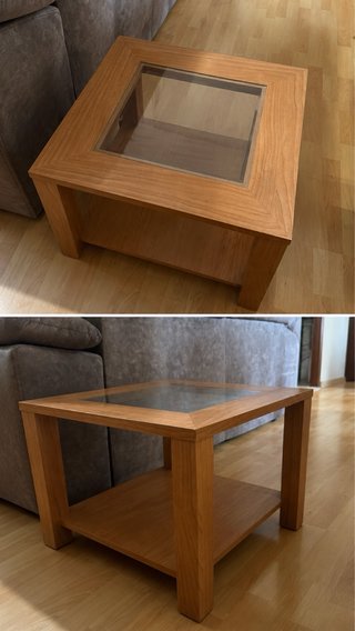 Mesa auxiliar madera y cristal