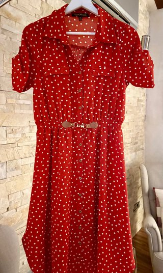 Vestido midi lunares color teja