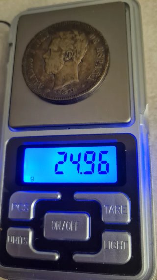 Moneda Plata Amadeo I Rey de España 1871