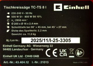 Sierra de mesa Einhell TC‑TS 81 1200W Hoja 210mm