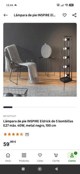 Lámpara Inspire Eldrick LED Negra