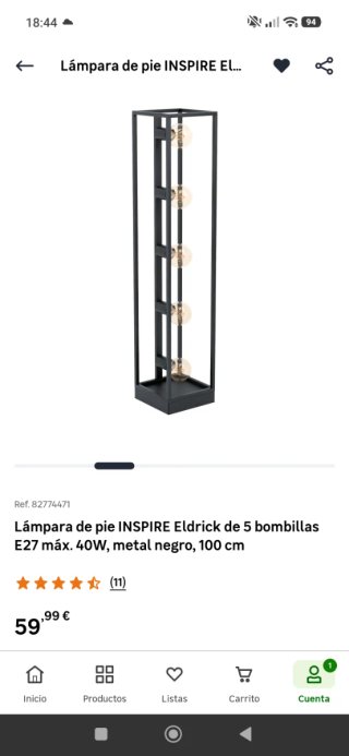 Lámpara Inspire Eldrick LED Negra