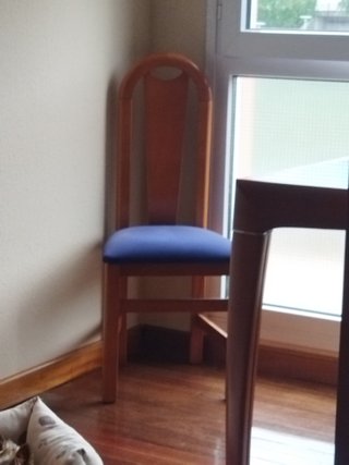 Sillas de comedor de madera y terciopelo.