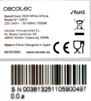 Horno Eléctrico Cecotec 26L — Especial Pizza, 1500