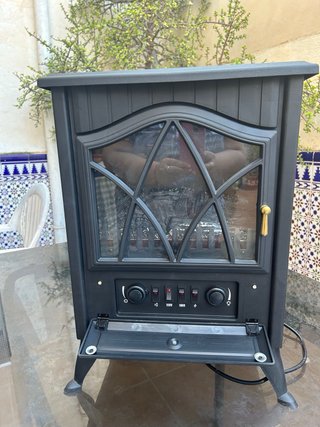 Estufa eléctrica fuego leña negra