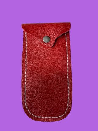Funda Gafas Cuero Vacuno Roja Costura Blanca