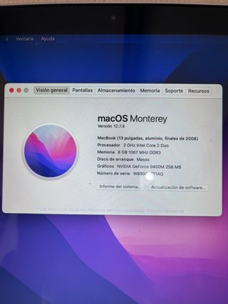 MacBook finales 2008 8GB RAM 256GB SSD Monterey.