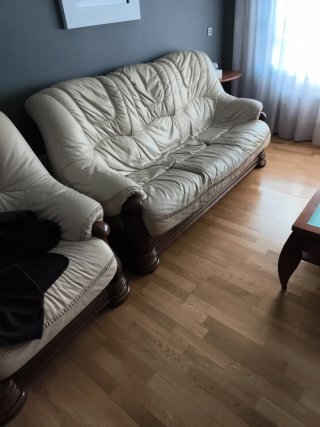 Sofá y sillón de piel beige