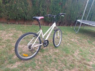 Bicicleta blanca y rosa