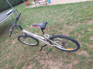 Bicicleta blanca y rosa
