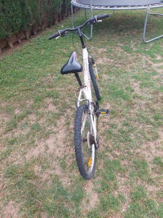 Bicicleta blanca y rosa