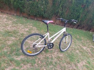 Bicicleta blanca y rosa