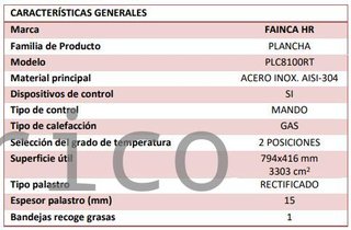 Plancha Gas Acero Rectificado Serie 100 - PLC8100RT