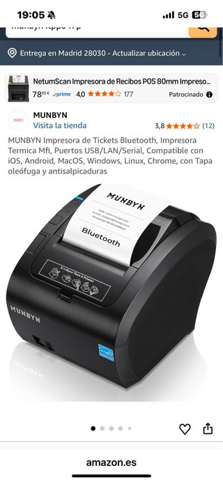 Impresora Tickets Munbyn Bluetooth Negra