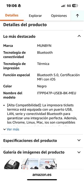 Impresora Tickets Munbyn Bluetooth Negra
