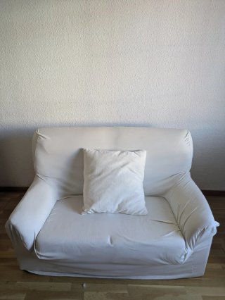 Sofá de tela beige y blanco 2 plazas