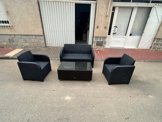 Conjunto terraza ratán negro 2 sillones y sofá