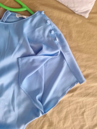 Vestido largo azul drapeado