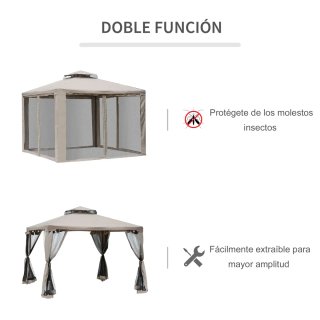 Cenador de Jardín 3x3m Beige y Negro