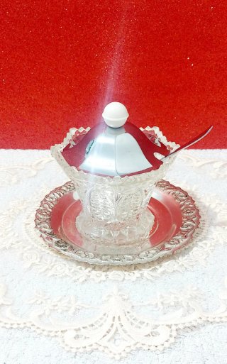 Azucarero Vintage Cristal y Metal