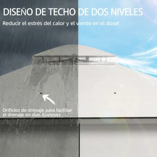 Cenador Carpa Jardín Techo Doble Beige/Gris