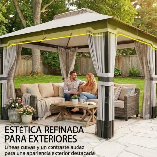 Cenador Carpa Jardín Techo Doble Beige/Gris