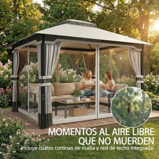 Cenador Carpa Jardín Techo Doble Beige/Gris